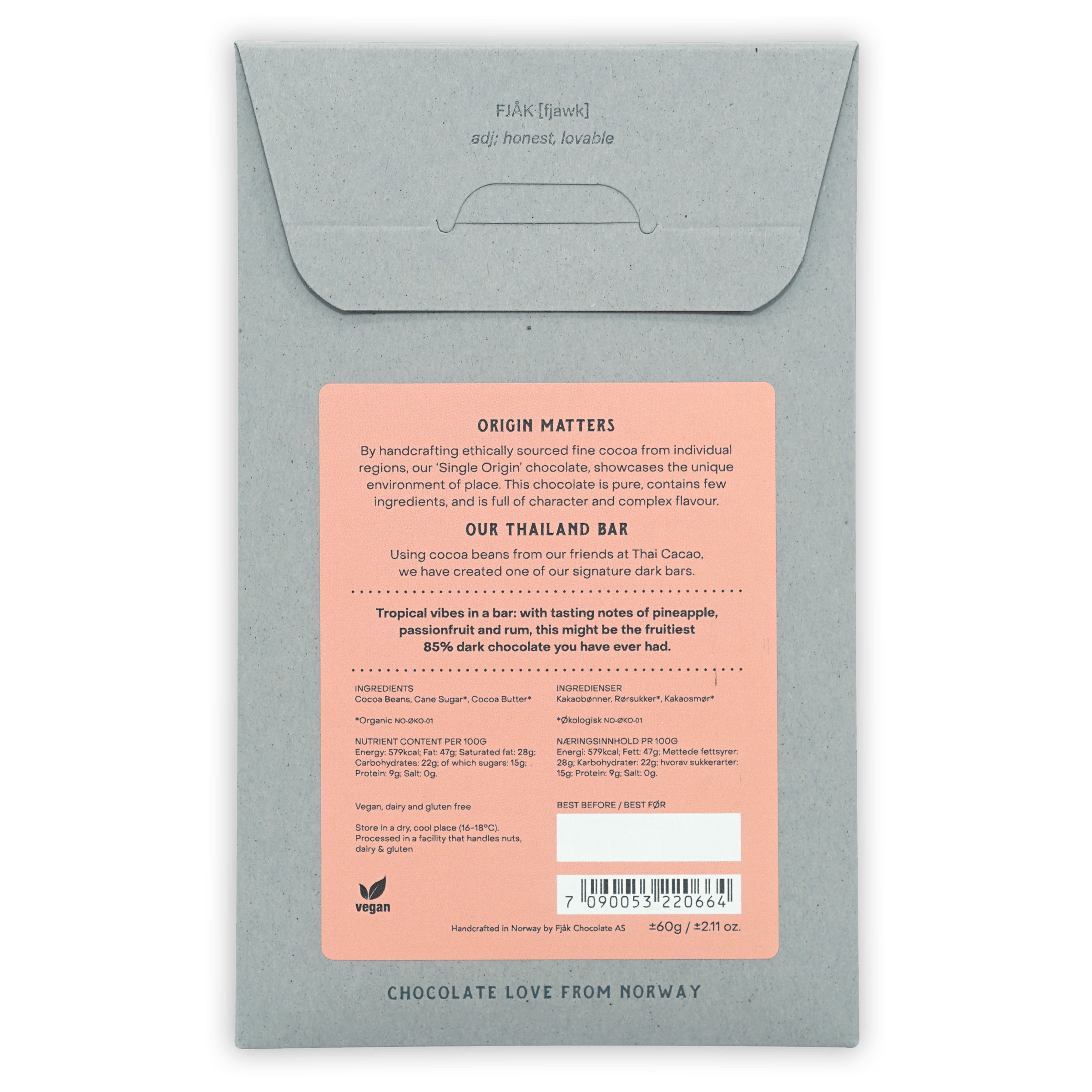 Fjåk Thailand Dark Chocolate 85% – Bar & Cocoa