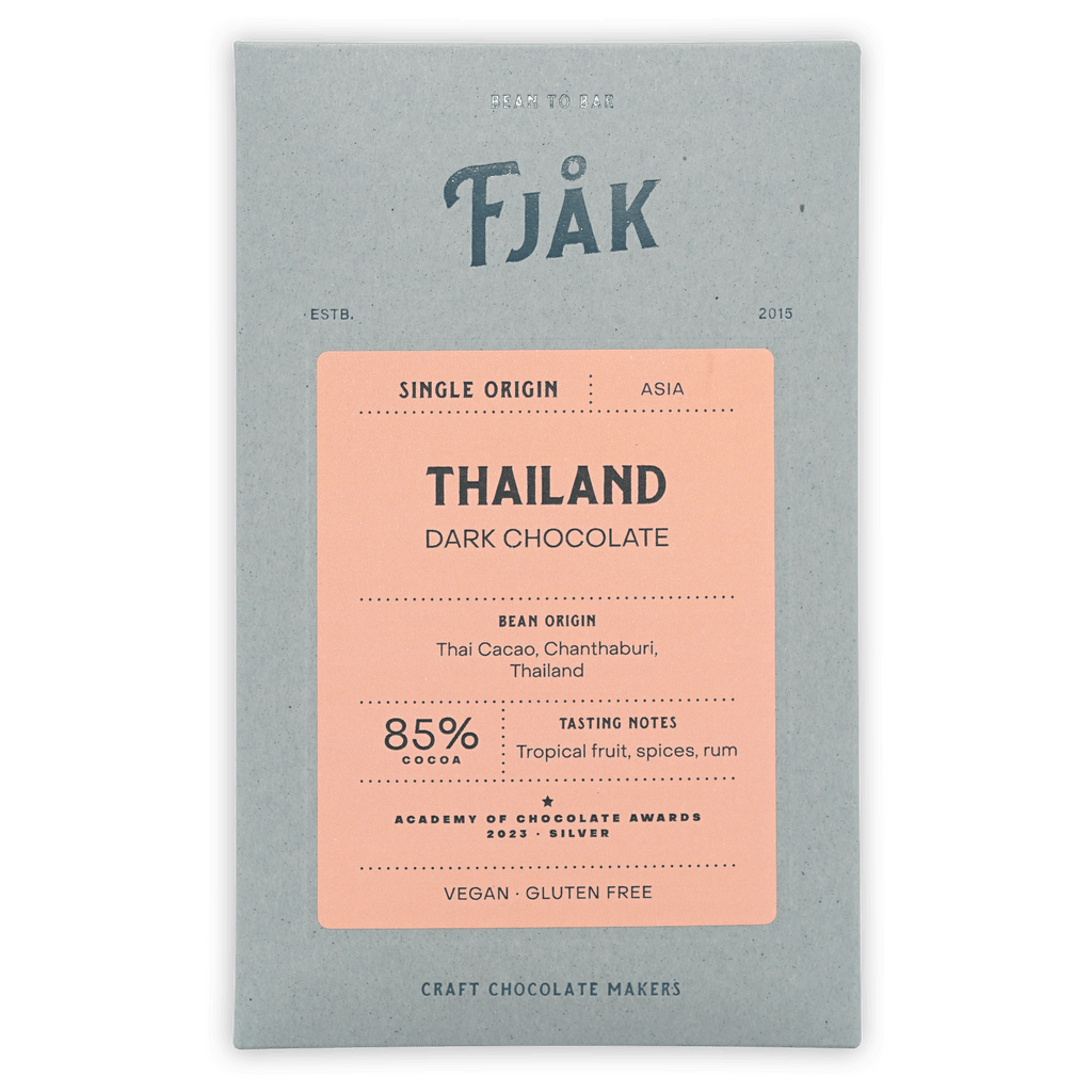 Fjåk Thailand Dark Chocolate 85% pale pink blue wrapper