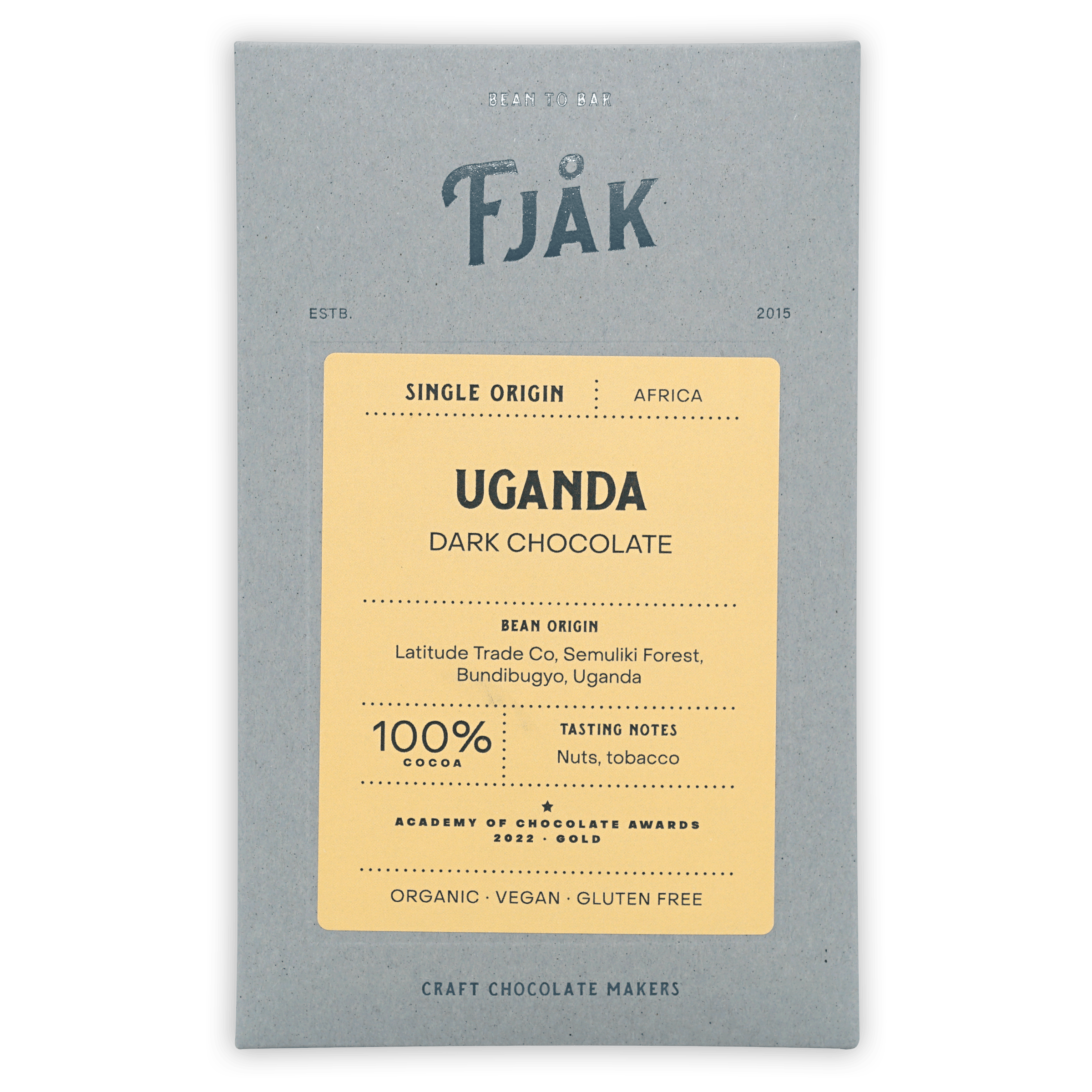 Fjåk Uganda Dark Chocolate 100% bar wrapper