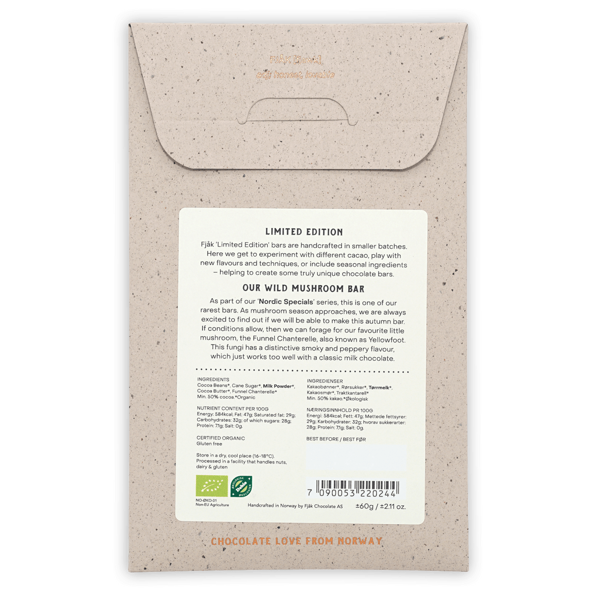 Fjåk Wild Mushroom Milk Chocolate 45% Limited Edition