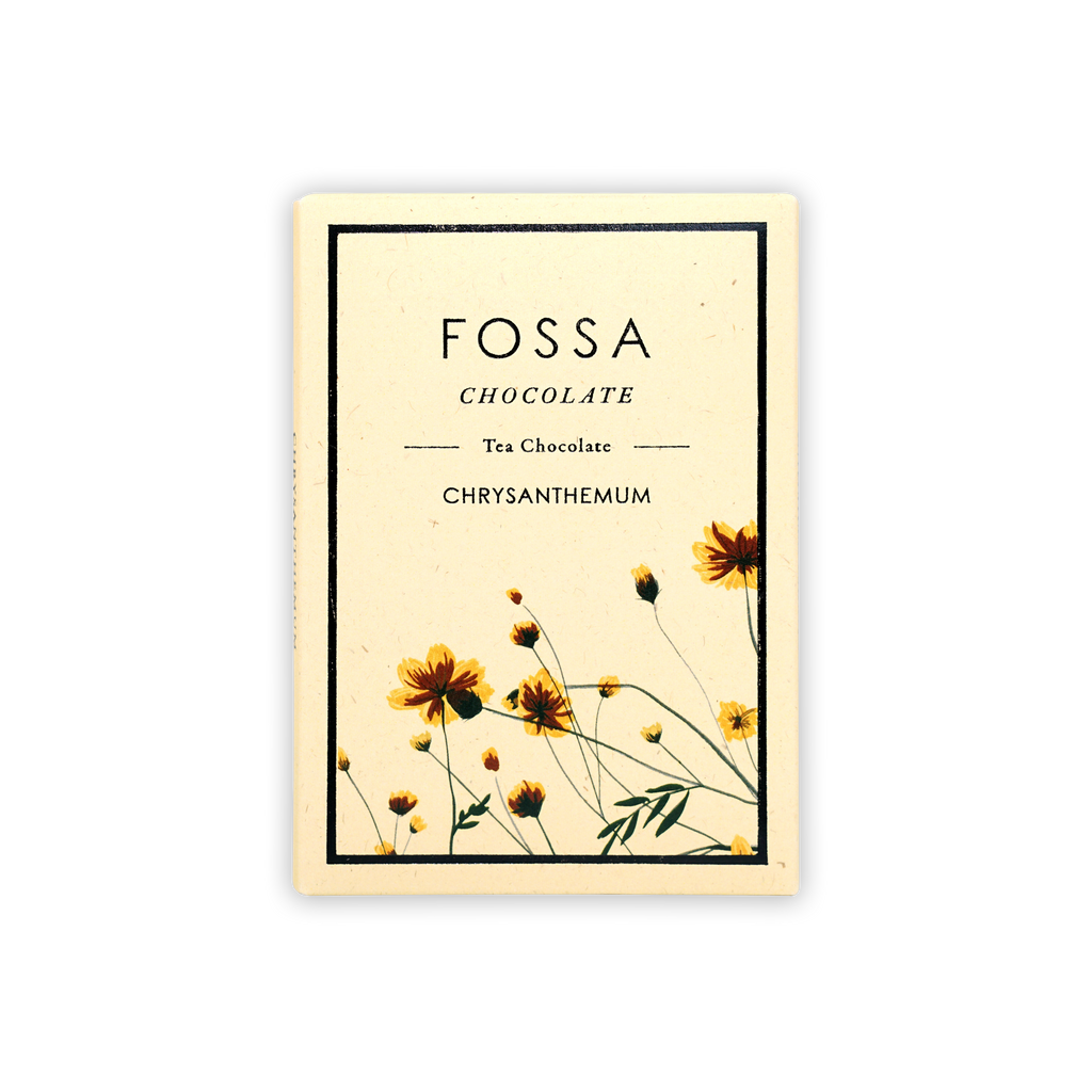 Fossa Dark Milk Chocolate Chrysanthemum Tea 53% cream box with floral design