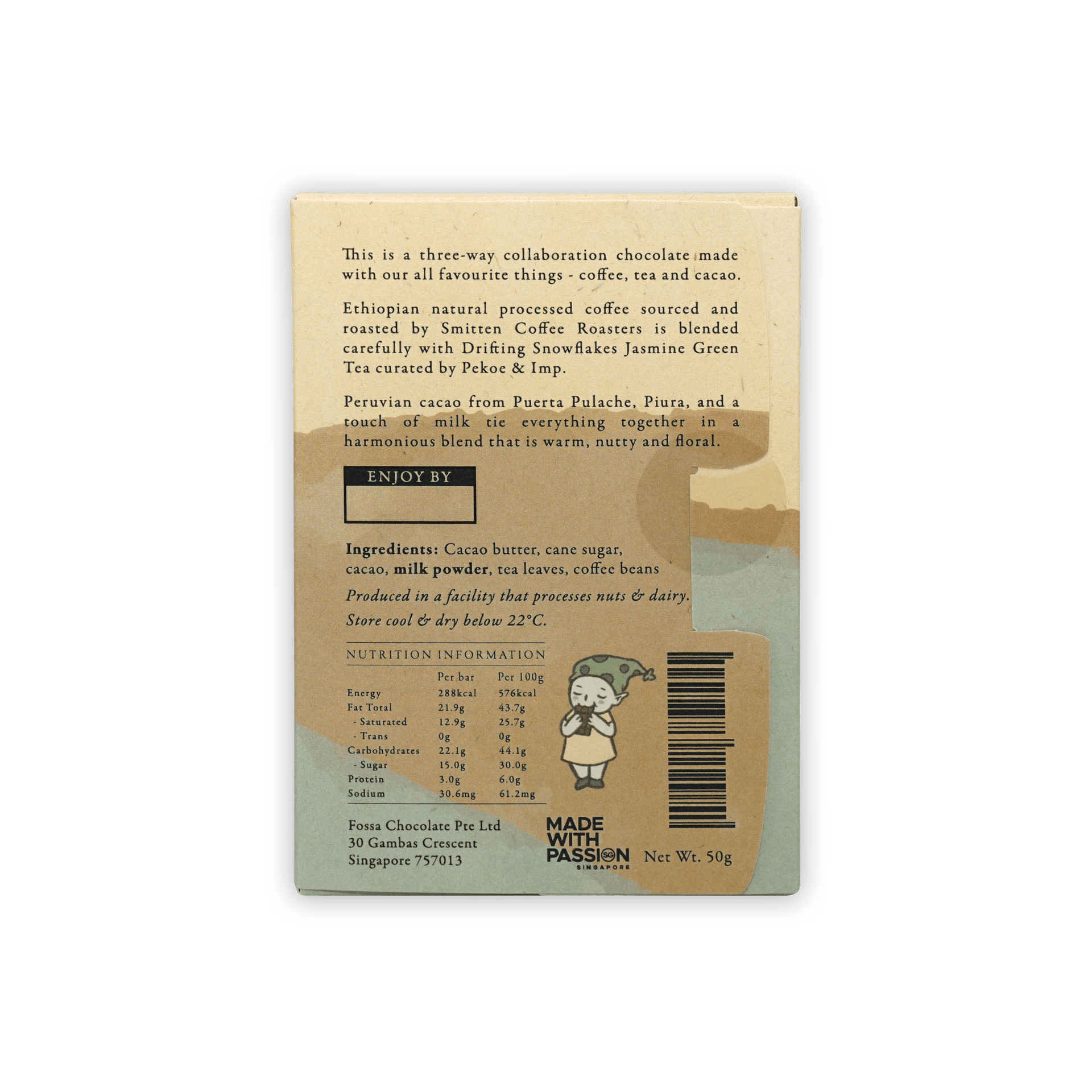 Back of Fossa Dark Milk Chocolate Coffee Jasmine Creme wrapper