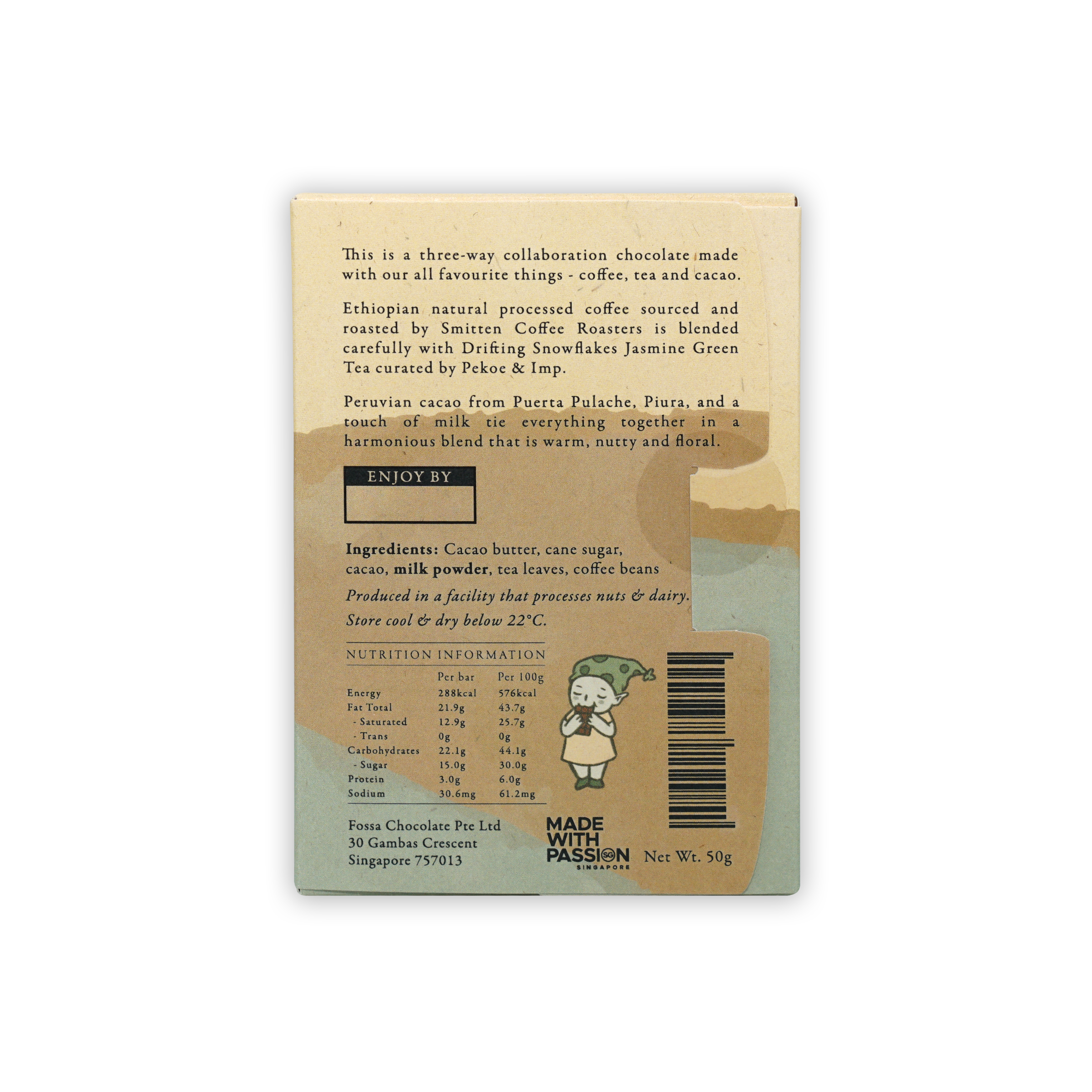 Back of Fossa Dark Milk Chocolate Coffee Jasmine Creme wrapper