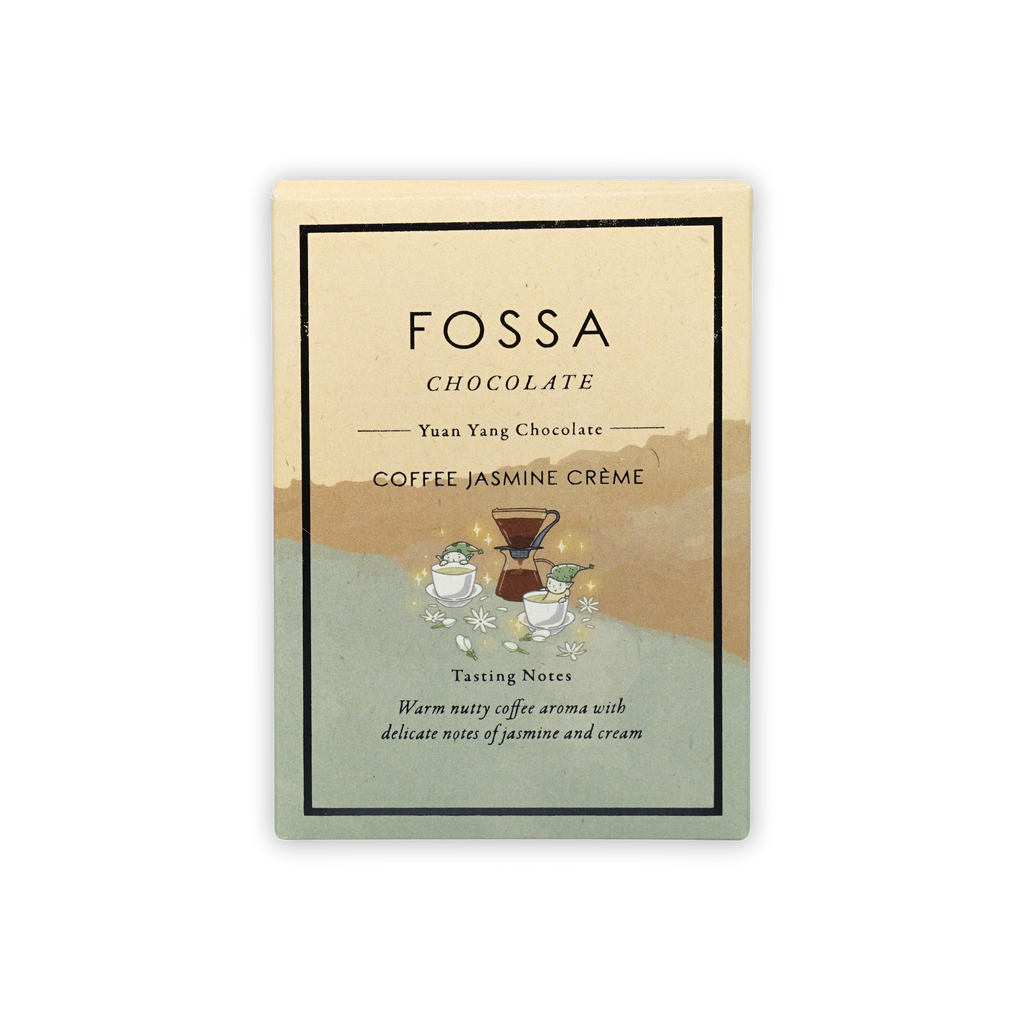 Fossa Dark Milk Chocolate Coffee Jasmine Creme bar with beige green label