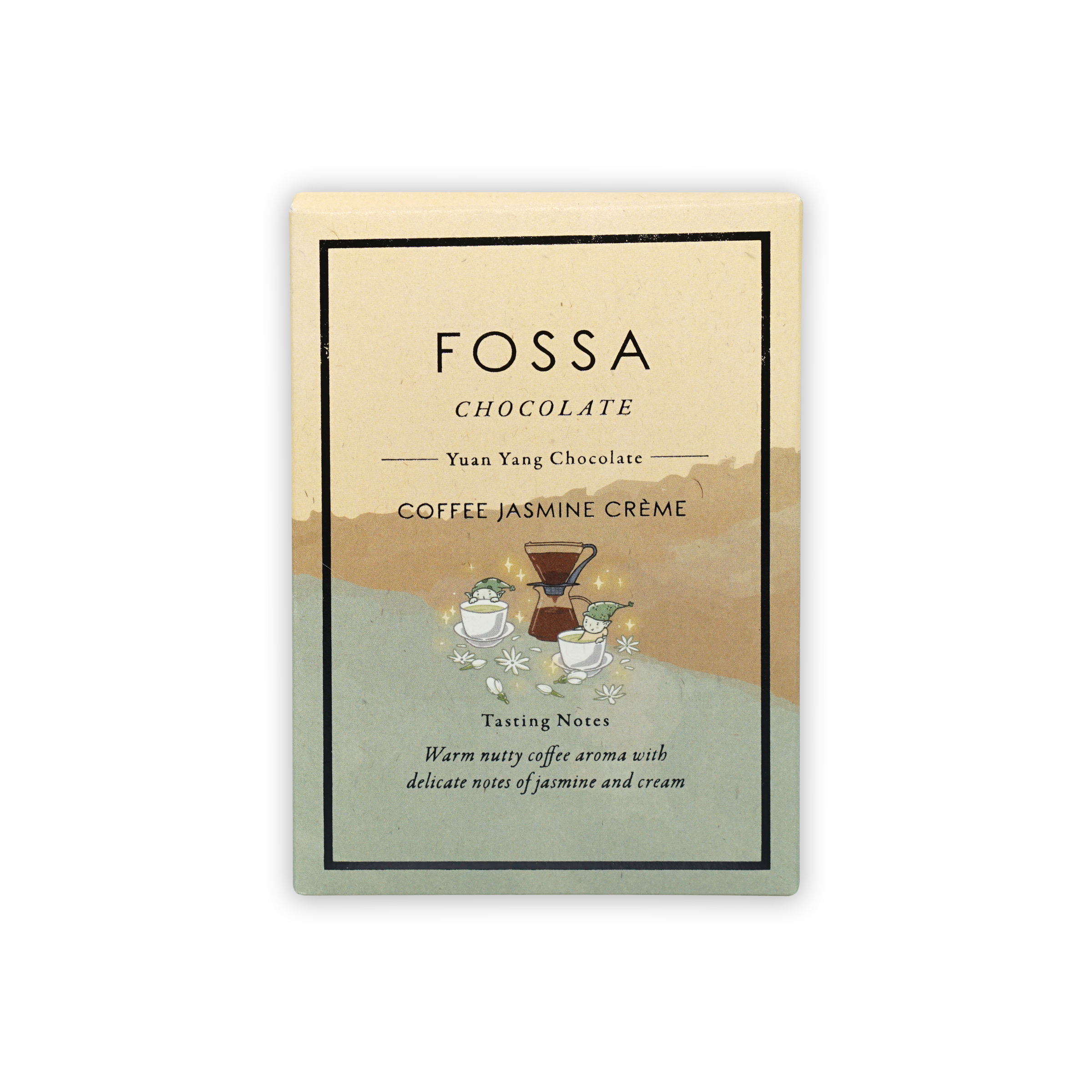 Fossa Dark Milk Chocolate Coffee Jasmine Creme bar with beige green label