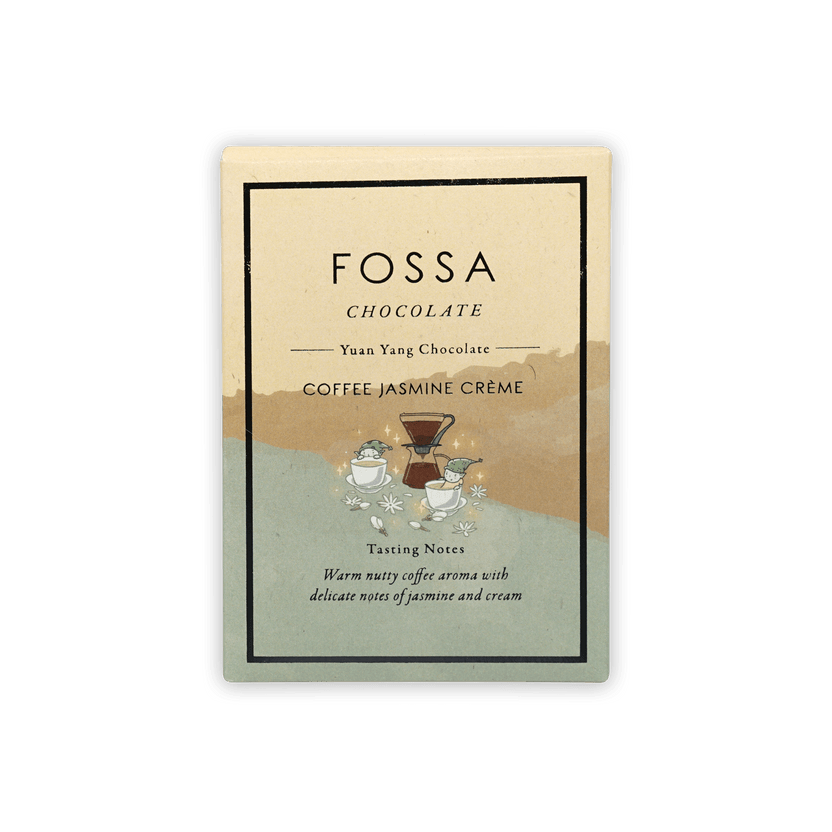 Fossa Dark Milk Chocolate Coffee Jasmine Creme bar with beige green label