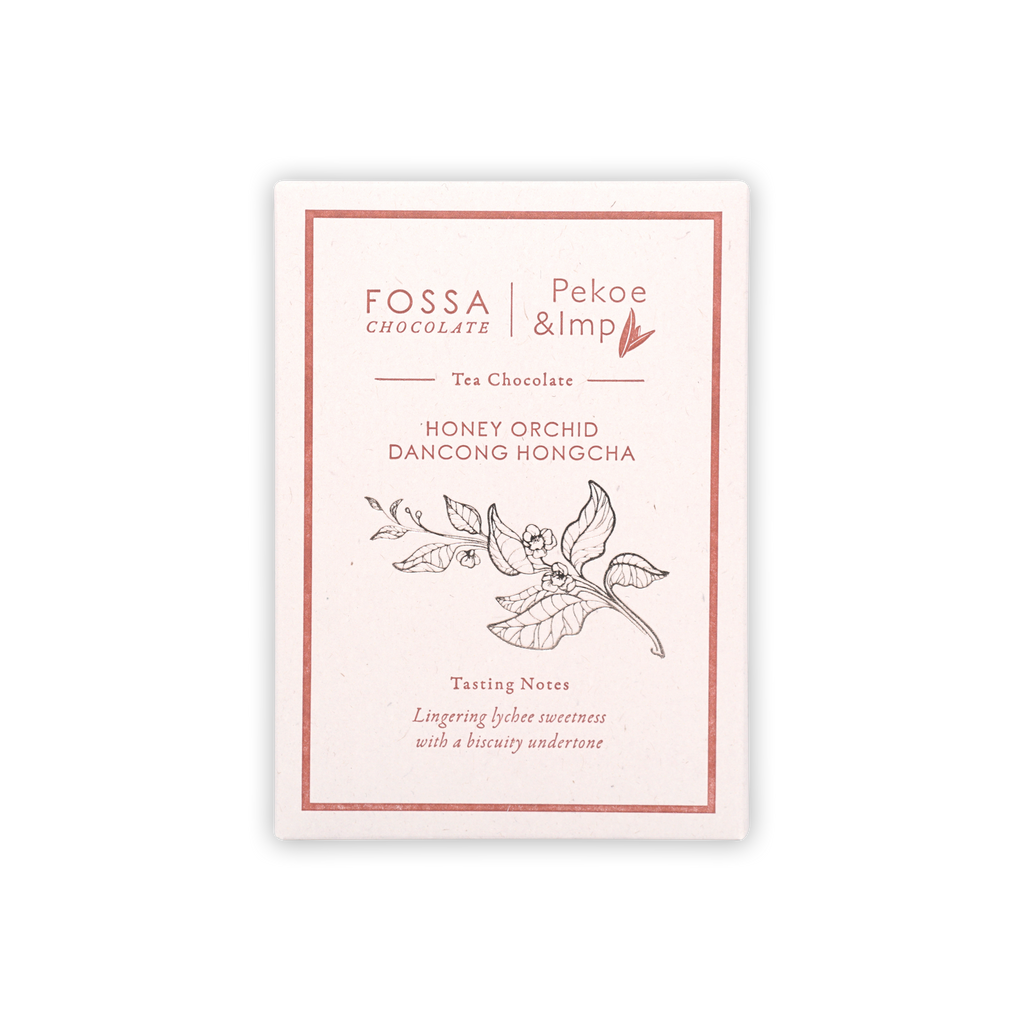 Fossa Milk Chocolate Honey Orchid Dancong Hongcha 52% bar in white wrapper