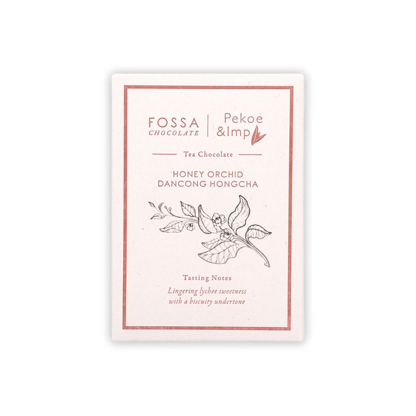 Fossa Milk Chocolate Honey Orchid Dancong Hongcha 52% bar in white wrapper