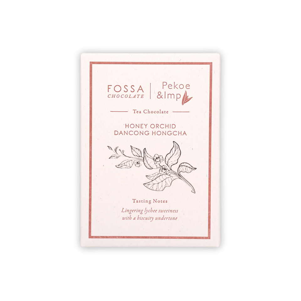 Fossa Milk Chocolate Honey Orchid Dancong Hongcha 52% bar in white wrapper