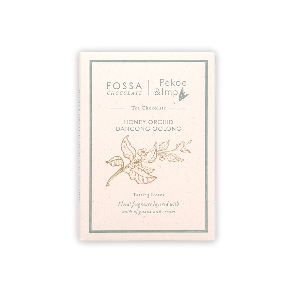 Fossa Milk Chocolate Honey Orchid Dancong Oolong 52% bar with pekoe tea