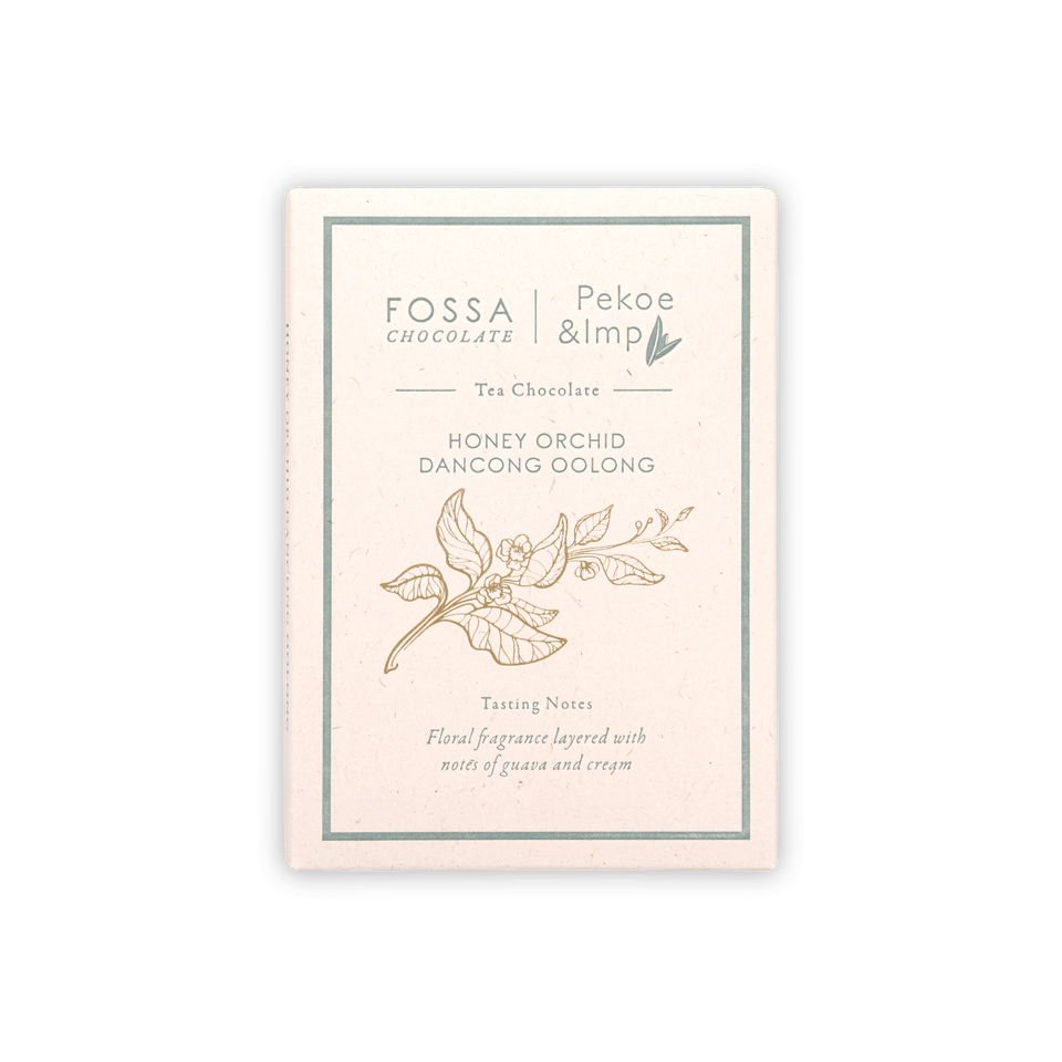 Fossa Milk Chocolate Honey Orchid Dancong Oolong 52% bar with pekoe tea