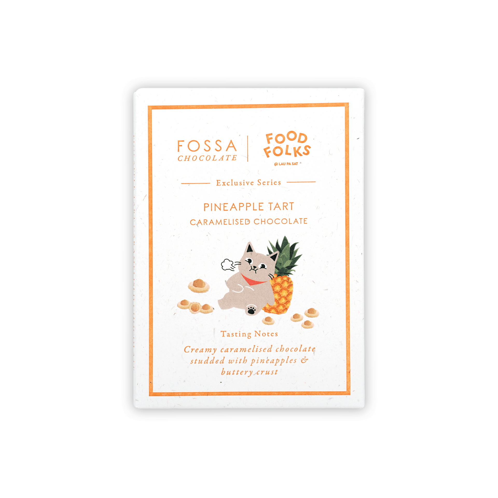 Fossa Caramelized White Chocolate Pineapple Tart package with cat illustration