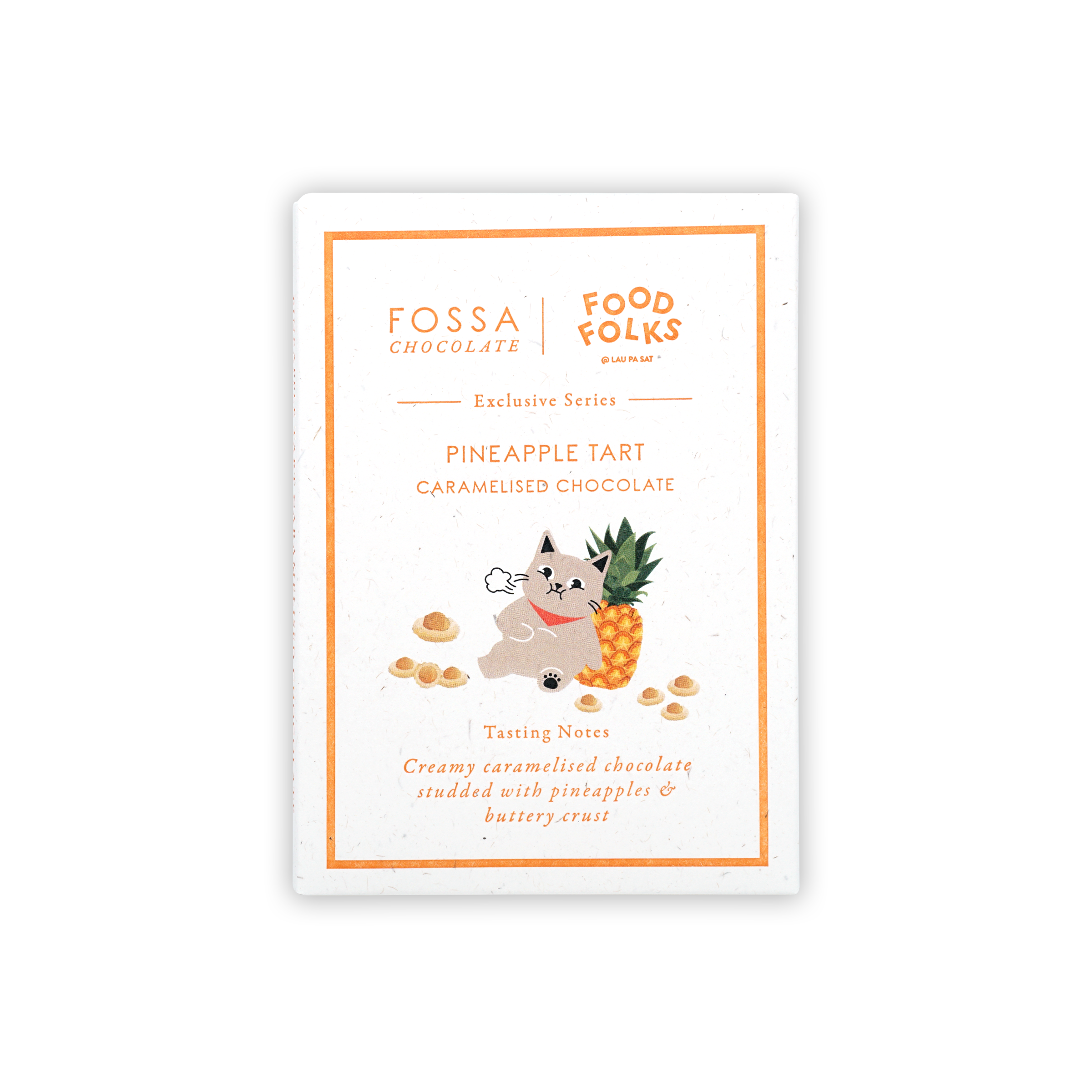 Fossa Caramelized White Chocolate Pineapple Tart package with cat illustration