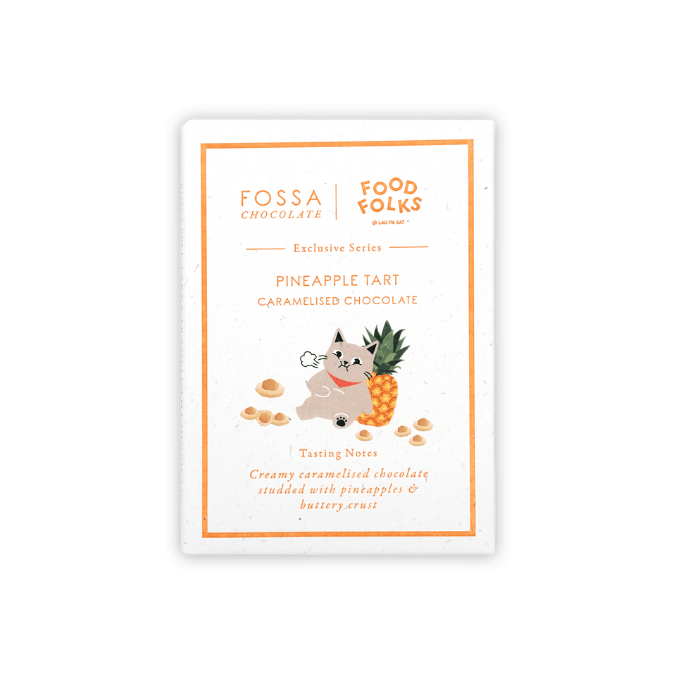 Fossa Caramelized White Chocolate Pineapple Tart package with cat illustration