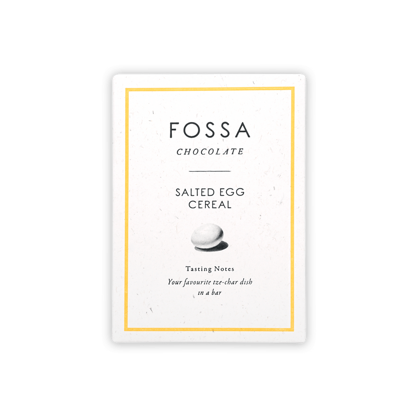 Fossa Milk Chocolate Salted Egg Cereal Blond bar in white gold wrapper