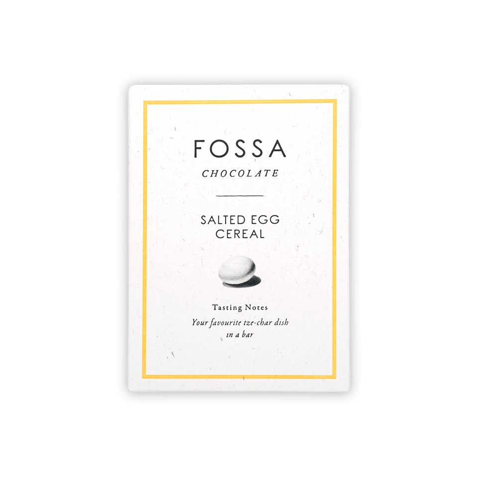 Fossa Milk Chocolate Salted Egg Cereal Blond bar in white gold wrapper