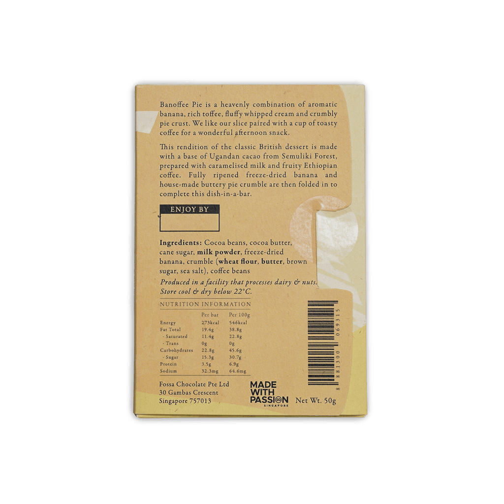 Fossa Coffee Banoffee Pie 52% beige box back with nutrition info