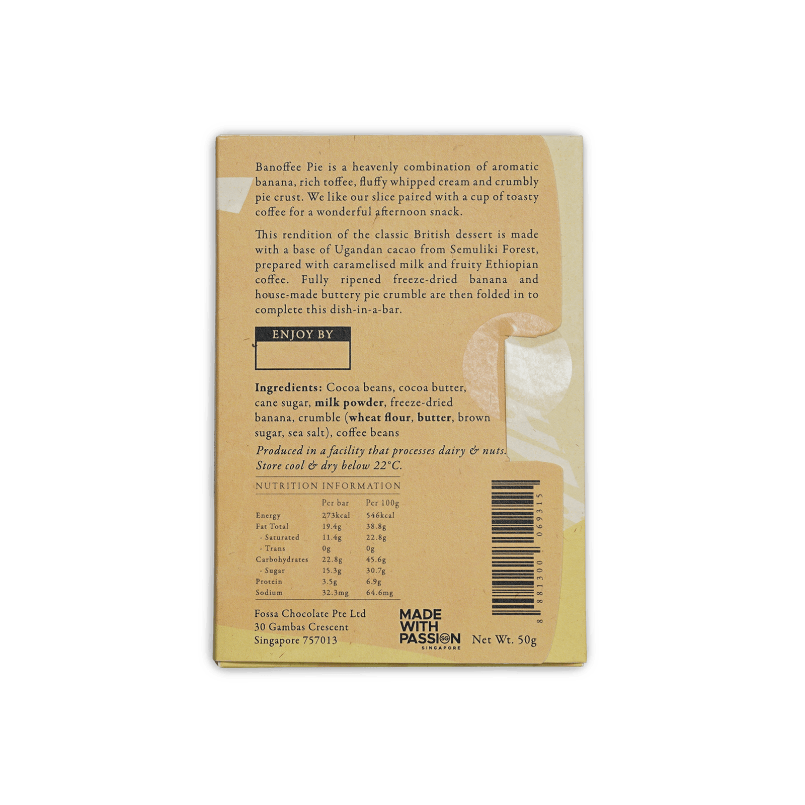 Fossa Coffee Banoffee Pie 52% beige box back with nutrition info