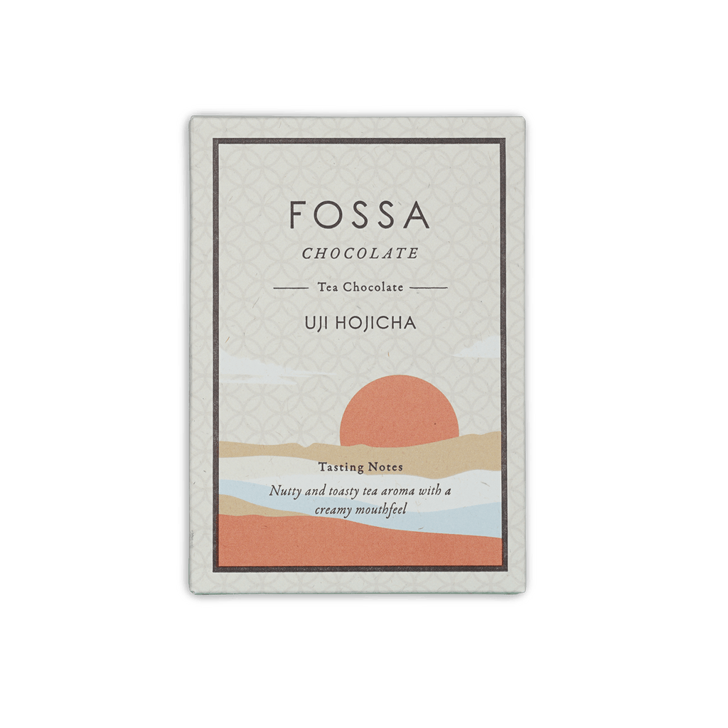 Fossa Uji Hojicha Tea Milk Chocolate 53% bar in minimalist box
