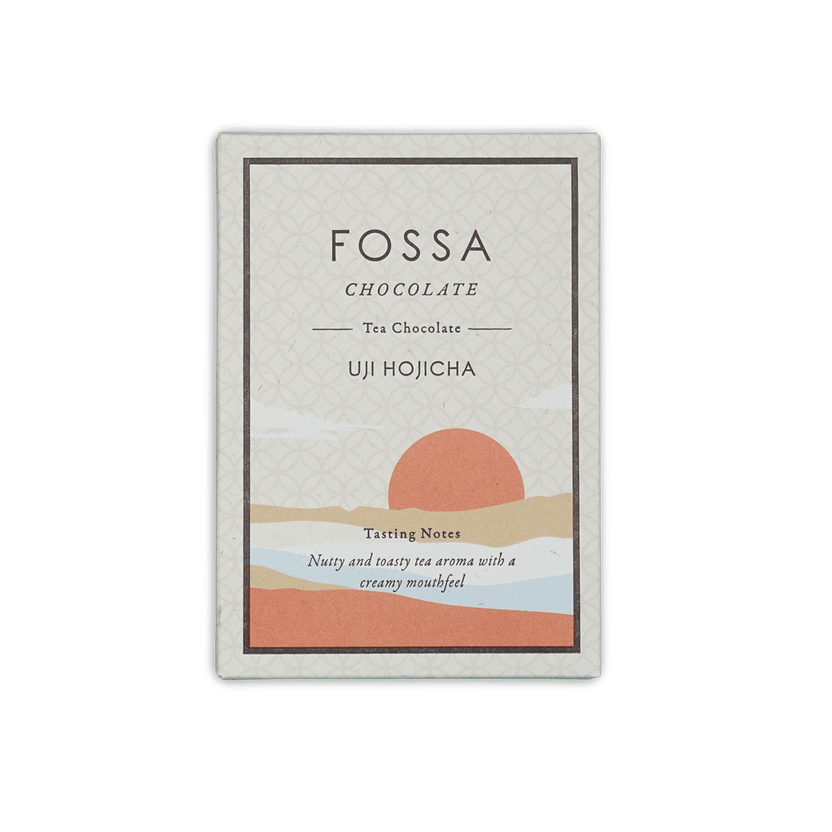 Fossa Uji Hojicha Tea Milk Chocolate 53% bar in minimalist box