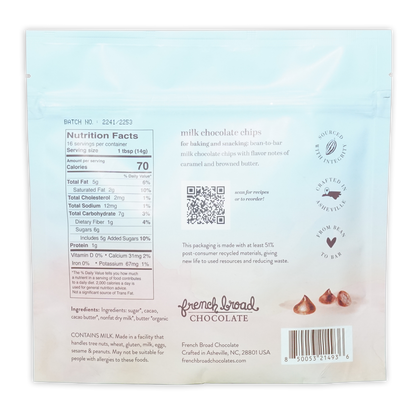 French Broad Brown Butter Milk Chocolate Chips 45% in resealable bag