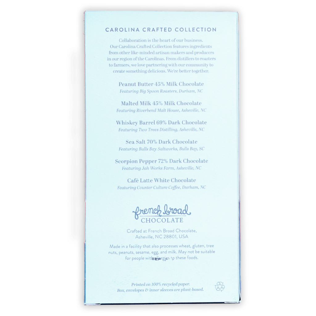 French Broad Chocolate Carolina Crafted 6 Bar Gift Set in light blue packaging