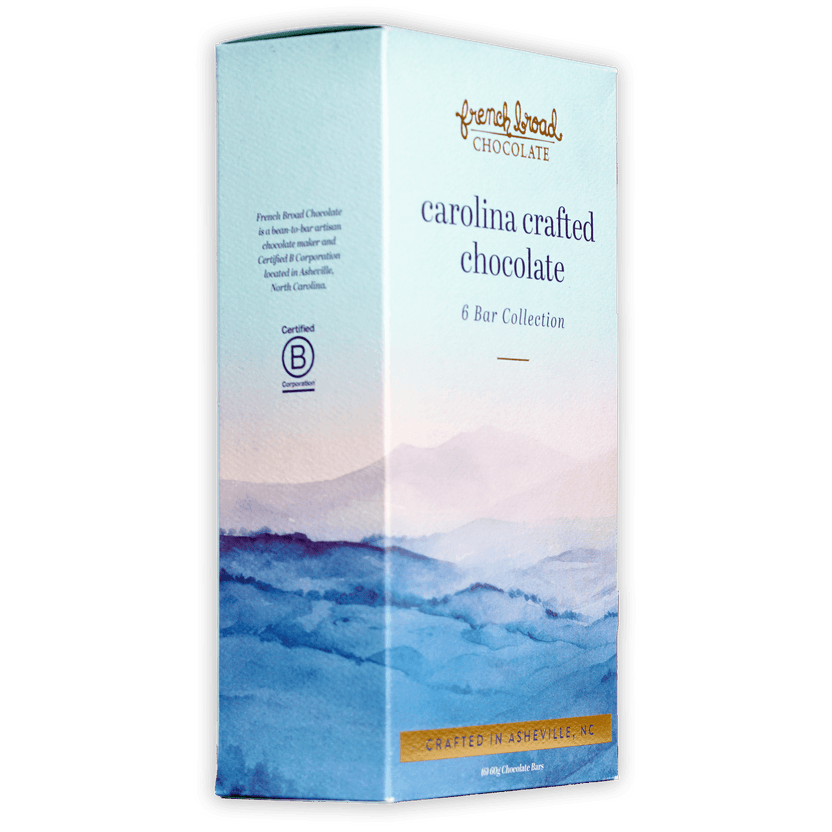 French Broad Chocolate Carolina Crafted 6-Bar Gift Set box