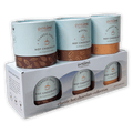 French Broad Classic Hot Chocolate Collection in blue brown cans