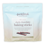 French Broad 68% dark chocolate baking sticks in light blue resealable bag