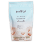 French Broad dark chocolate covered caramelized almonds in blue pouch