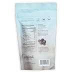 Light blue resealable pouch of French Broad dark chocolate covered espresso beans