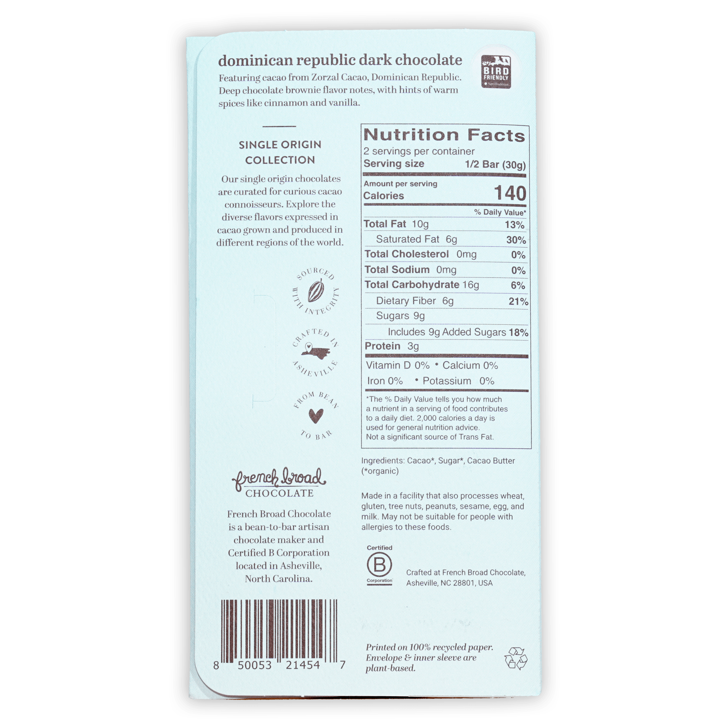 French Broad Dark Chocolate Dominican Republic 70% bar wrapper