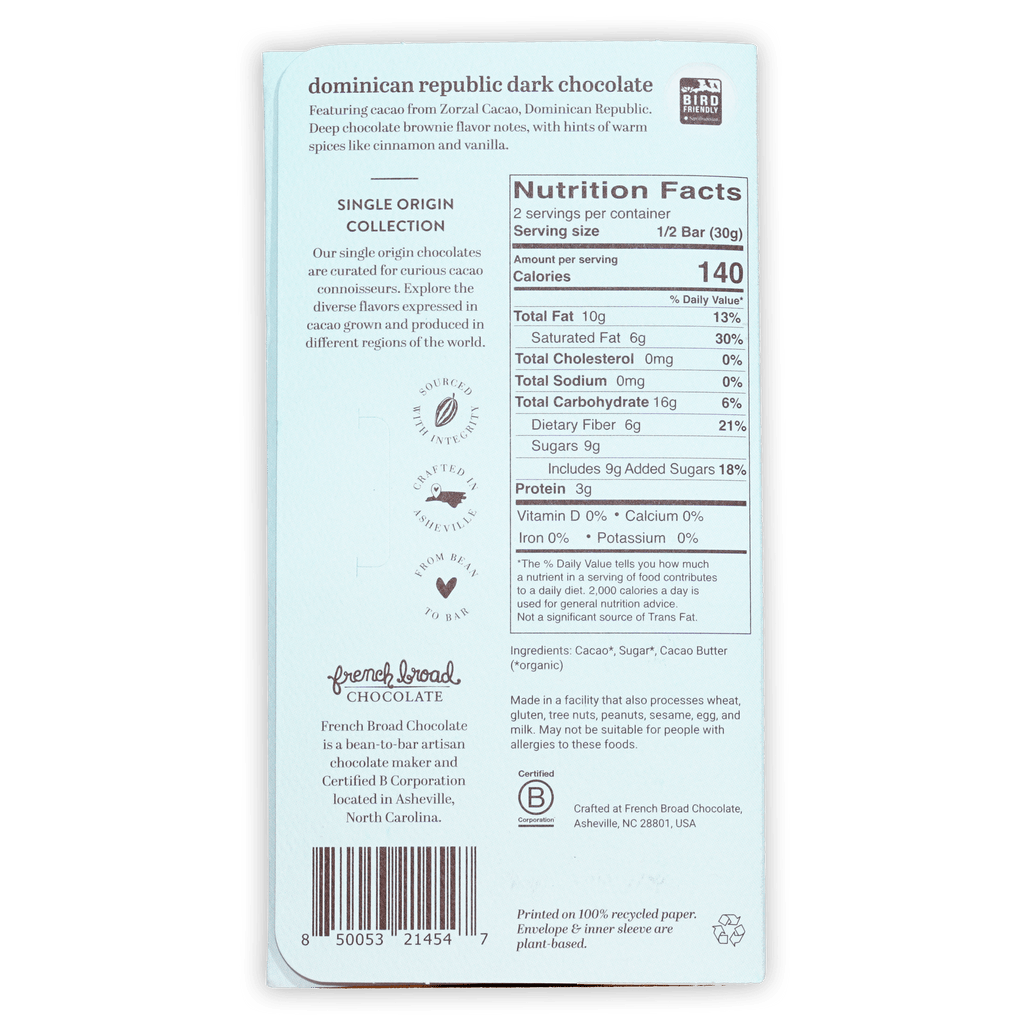 French Broad Dark Chocolate Dominican Republic 70% bar wrapper