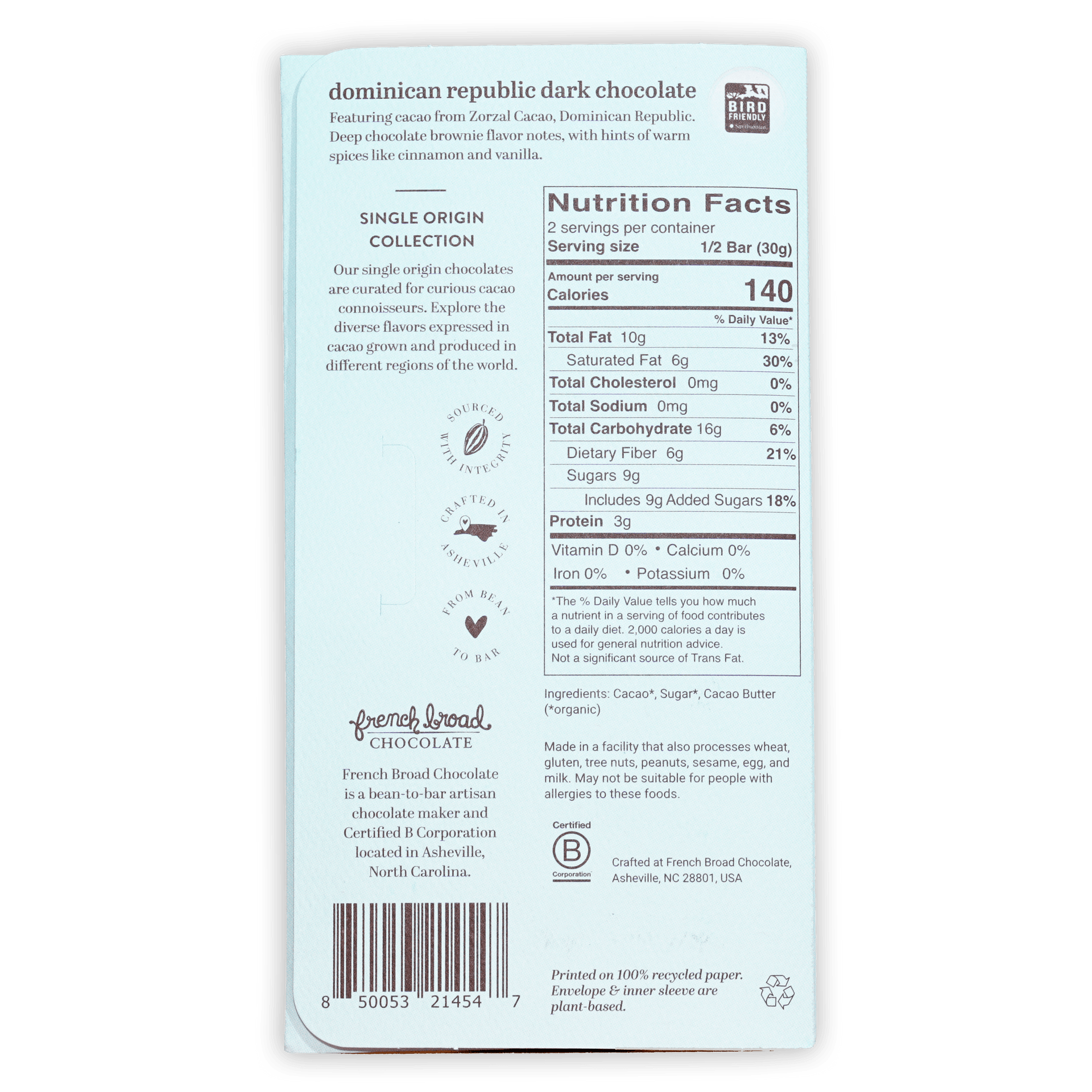French Broad Dark Chocolate Dominican Republic 70% bar wrapper