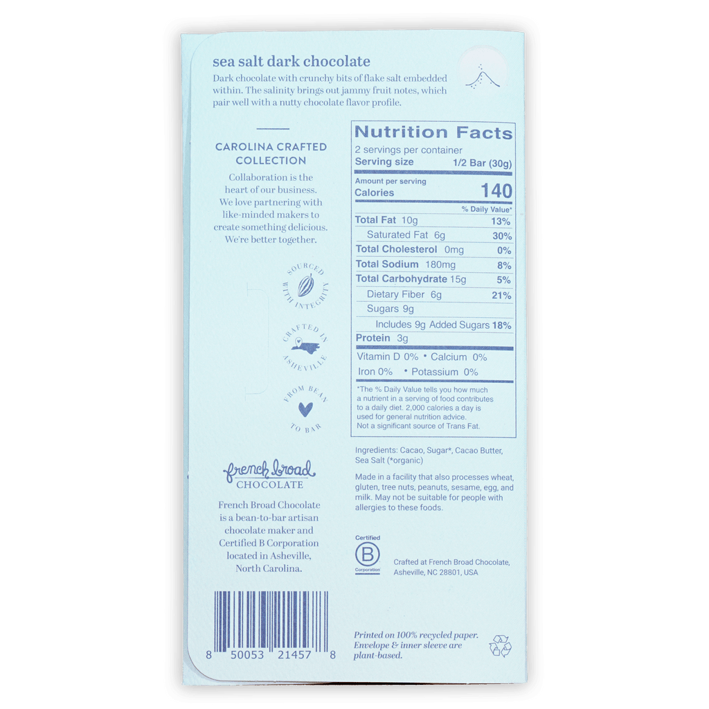French Broad Dark Chocolate w/ Sea Salt 70% light blue wrapper