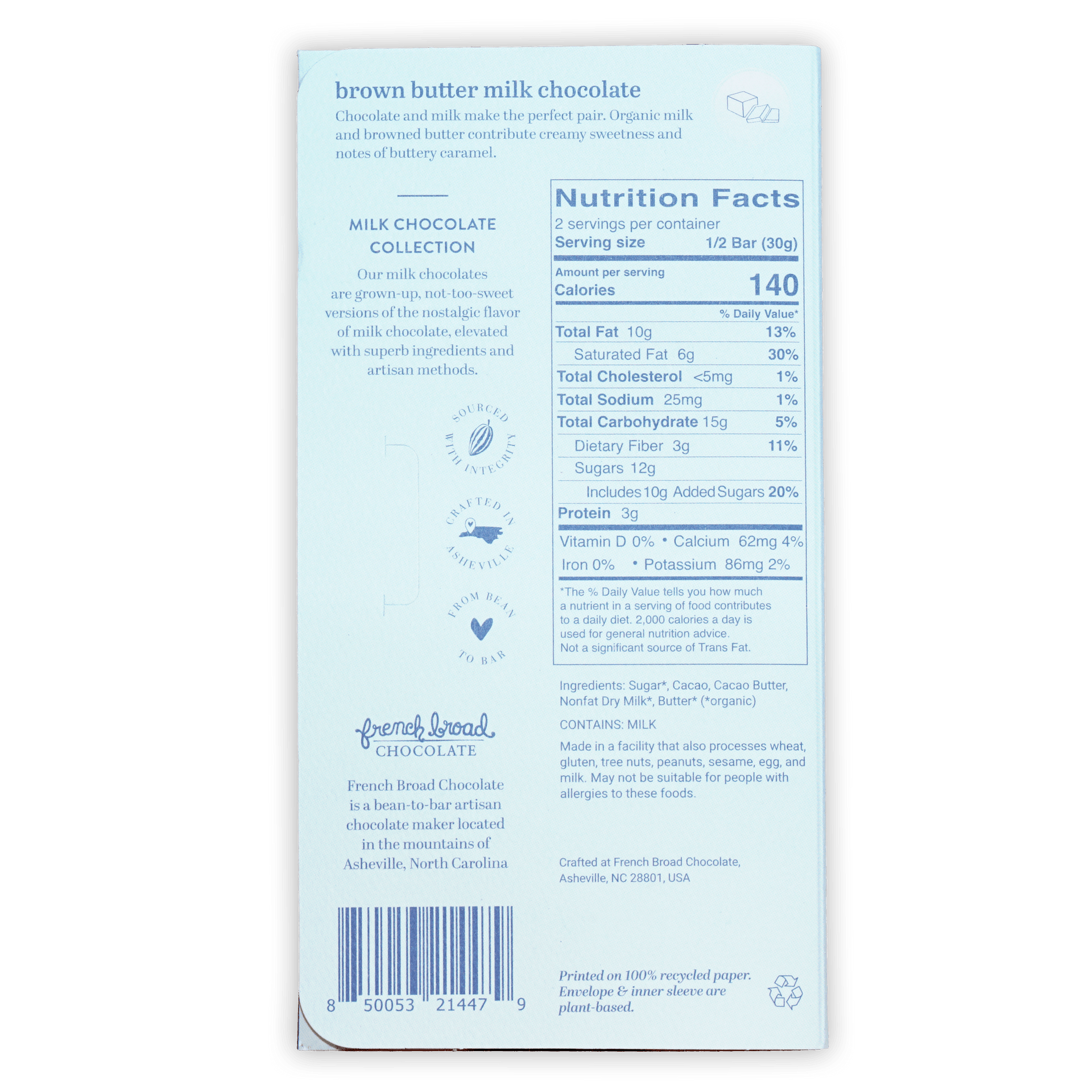 French Broad milk chocolate bar with brown butter 45% package