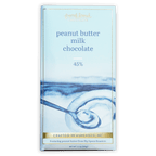 French Broad Milk Chocolate w/ Peanut Butter 45% bar, light blue gold wrap, watercolor peanut butter spoon