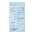 Back of French Broad dark milk chocolate box, pale blue, description, nutrition facts and ingredients