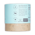 French Broad Milk Hot Chocolate Mix light blue cylindrical can with cocoa pod band