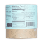 French Broad Milk Hot Chocolate Mix light beige matte cylinder with silver cocoa pod leaf patterns