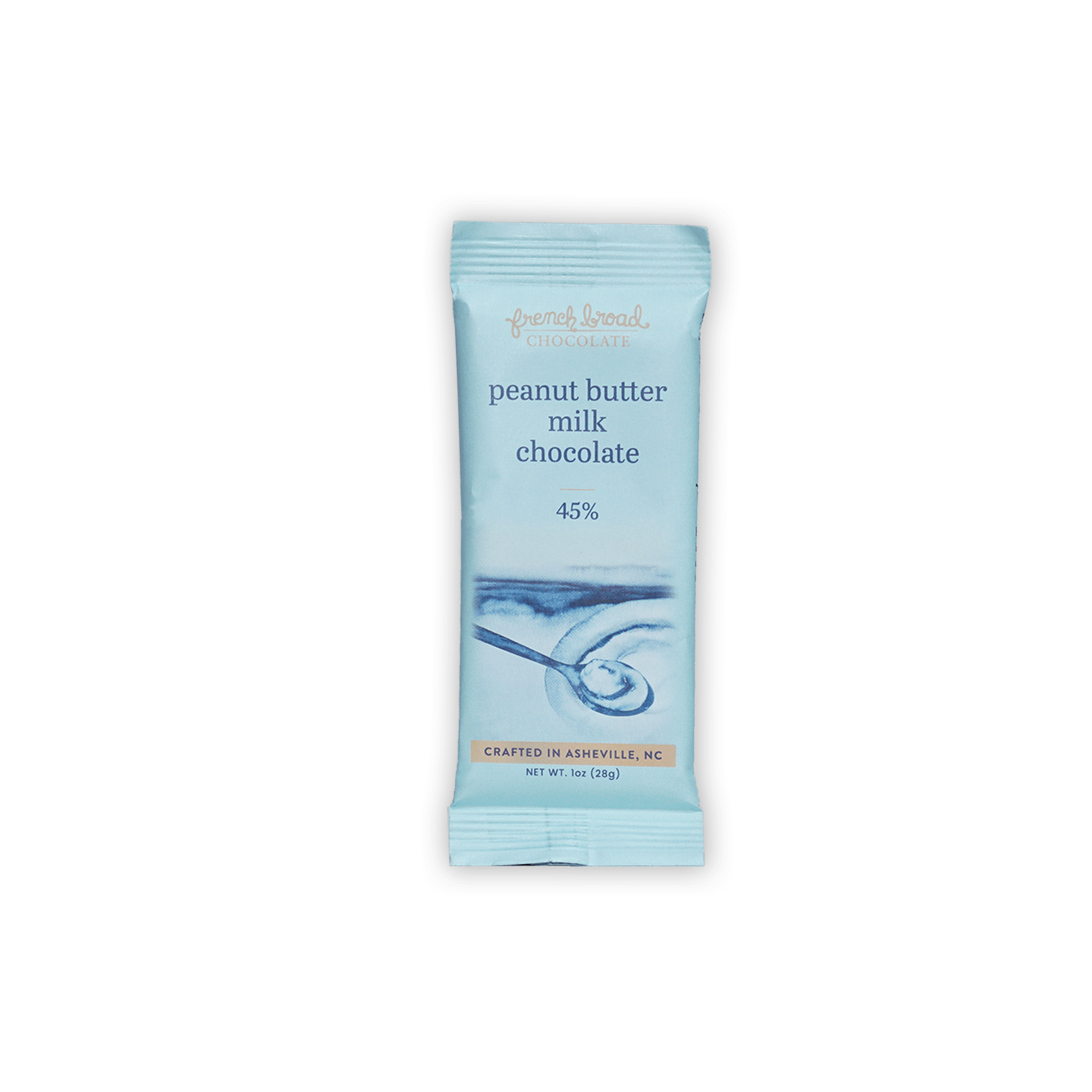 French Broad Mini Bars Peanut Butter Milk 45% light blue sealed wrapper