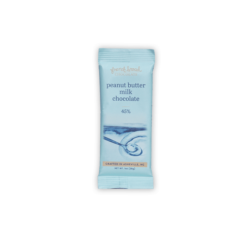 French Broad Mini Bars Peanut Butter Milk 45% light blue sealed wrapper