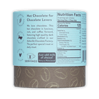 French Broad Mocha Hot Chocolate light blue cylindrical can with gold coffee beans