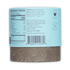 French Broad Mocha Hot Chocolate plant-based light blue cylindrical can with brown base and gold coffee beans