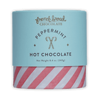 French Broad Peppermint Hot Chocolate in light blue striped canister