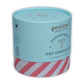 French Broad peppermint hot chocolate in mint green red-striped cylinder