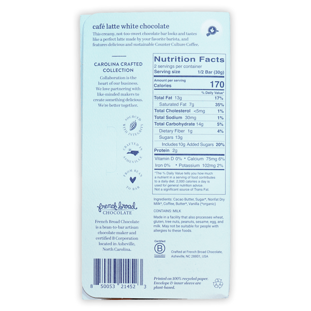 French Broad White Chocolate Cafe Latte light blue package