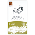 Fresco Ghana 100% light roast chocolate bar in olive green wrapper