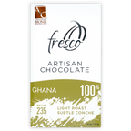 Fresco Ghana 100% light roast chocolate bar in olive green wrapper