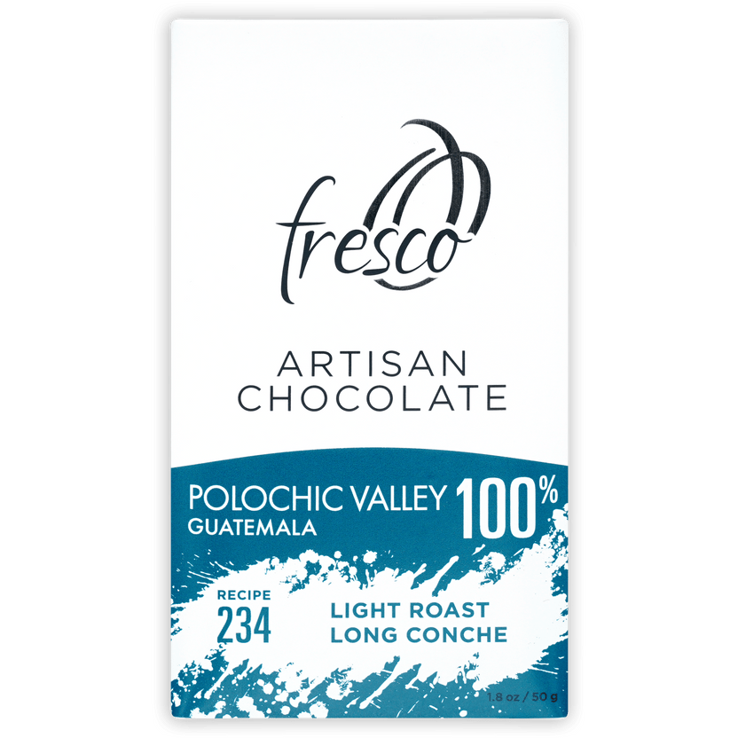 Fresco Polochic Valley Guatemala 100% chocolate bar in teal wrapper